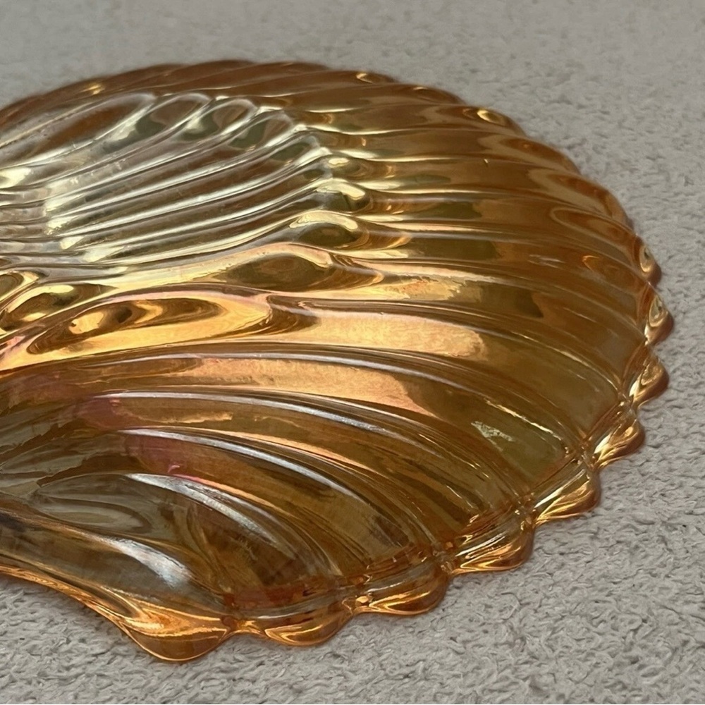Vintage Carnival Amber Glass Small Sea Shell Trinket Dish Orange VTG Retro MCM - Picture 15 of 16